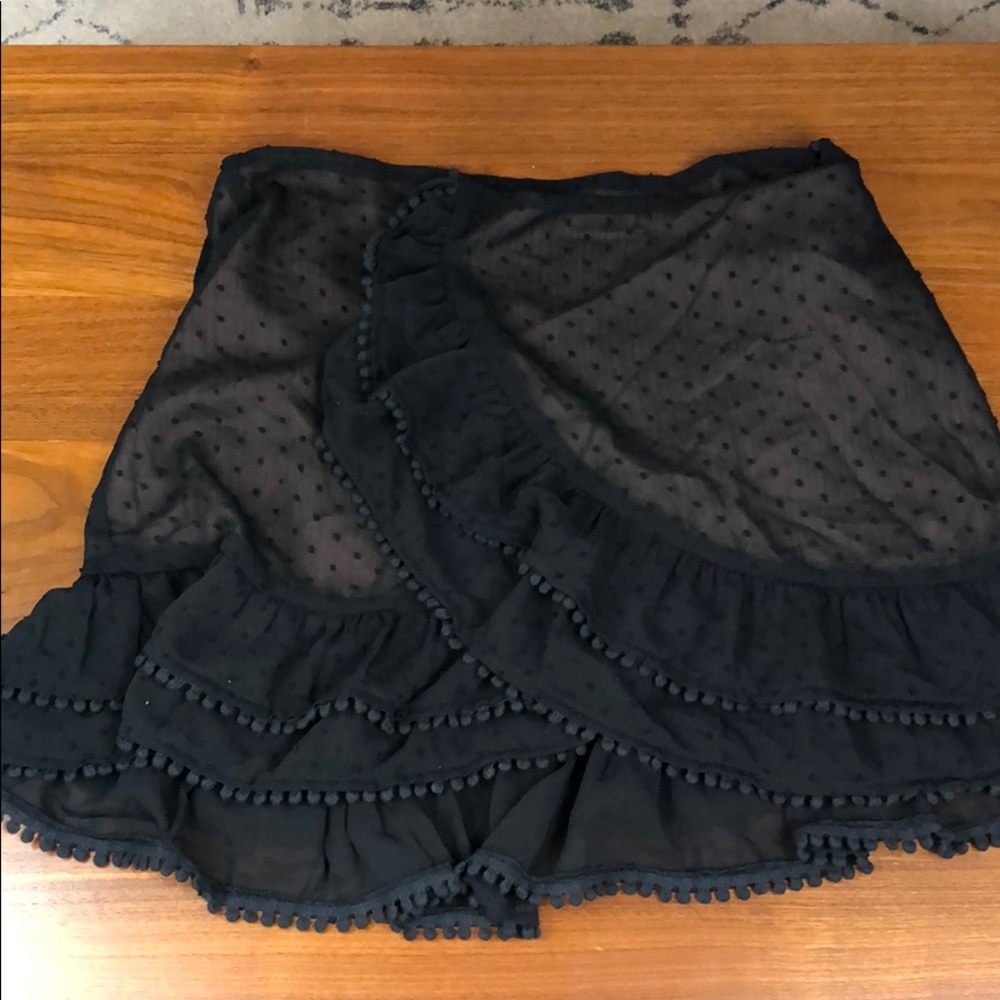 Tobi Black Flocked Dot Wrap Skirt